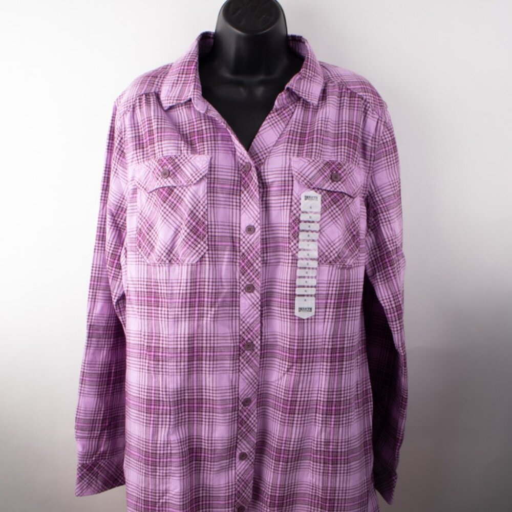 Duluth Trading Co Women's XL Crosscut Wicking Flannel Long Sleeve Purple NWT